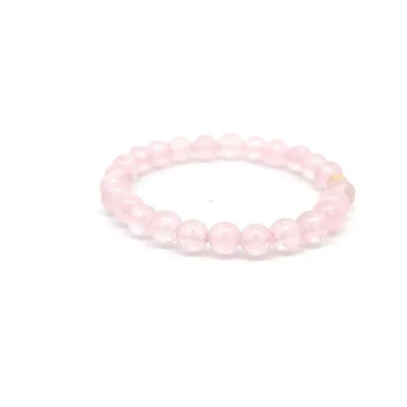 Natural Rose Quartz Gemstones 6mm Stretchable Bracelet 18k Gold Bead Charm - Picture 2 of 4
